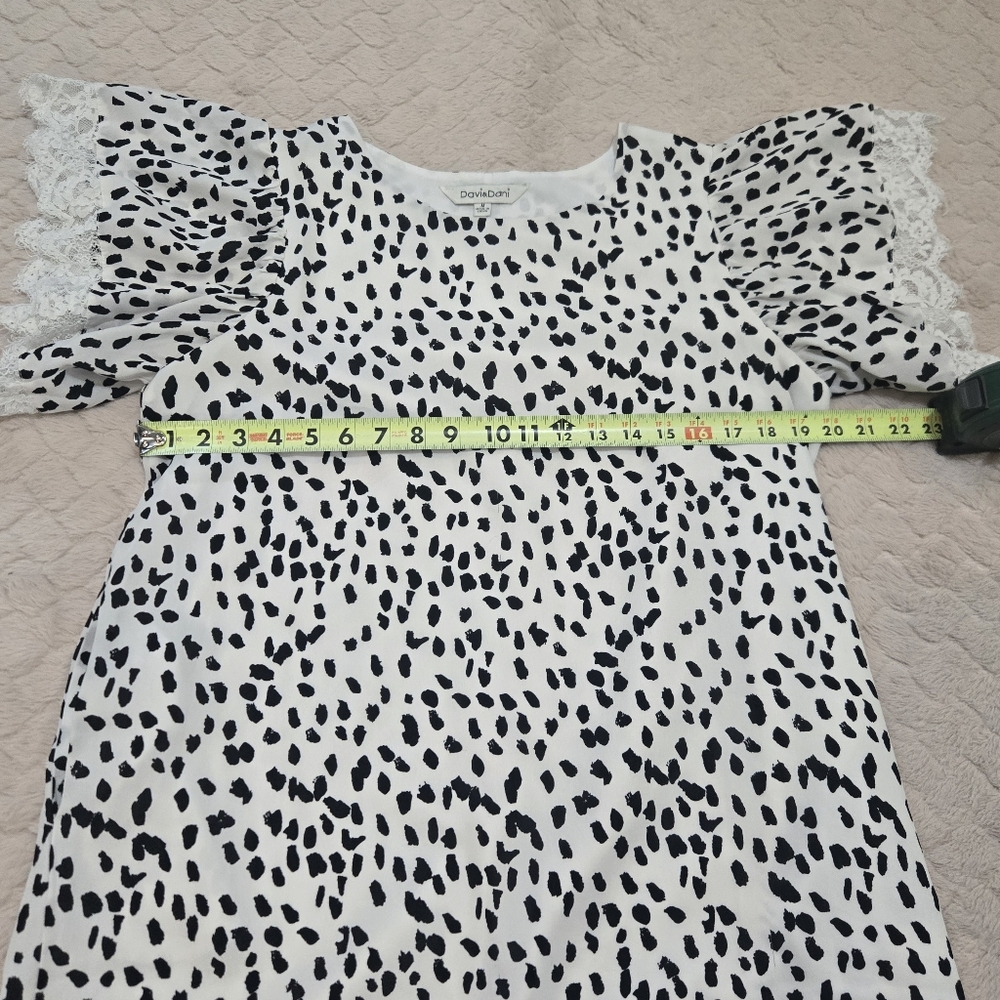 DAVI & DANI Black and White Dalmatian Spotted Lace Sleeve Dress, Size Medium - Picture 3 of 8